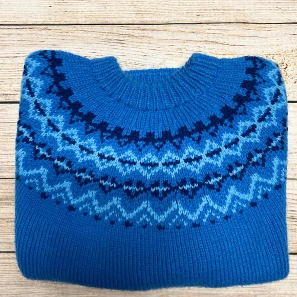 Blue Patterned Women's Crew Neck Sweater - Picture 7 of 7